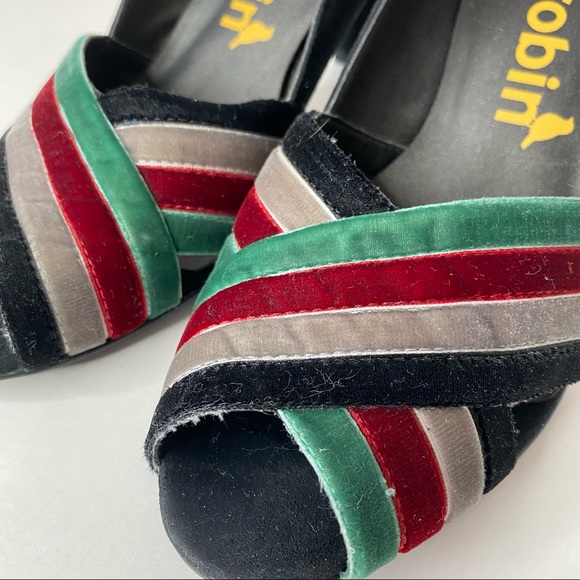 Faryl Robin Suede Velvet Crossover Front Heel Open Toe 40s Retro Anthropologie 6 - Picture 7 of 15